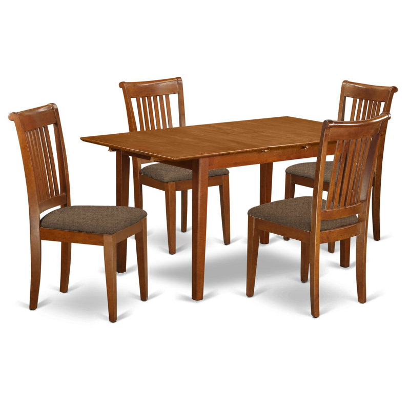  Ensemble de salle à manger 5 pièces comprenant une table de salle à manger rectangulaire avec rallonge papillon et 4 chaises de salle à manger en tissu de lin, 36 x 54 pouces, brun selle