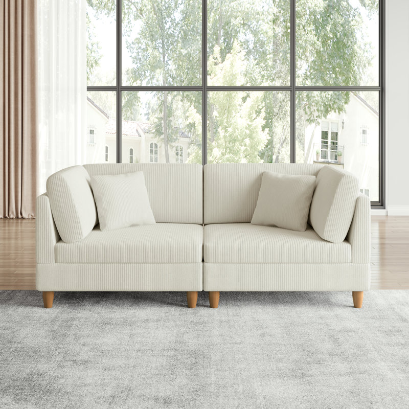 Seemab 80.4" W Upholstered Corduroy Standard Loveseat with Solid Wood Legs, Beige Corduroy