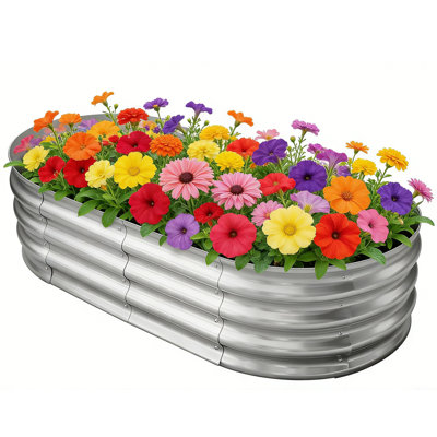 Galvanized Raised Garden Bed For Outdoor: 4X2x1ft Durable Metal Vegetable Plant Container Kit - Oval Planter Box For Vegetables Herbs Flowers
