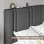 Structure de lit tapissier simple avec tête de lit en tissu de lin, support en lattes de bois robuste, silencieux, aucun sommier tapissier requis, gris foncé