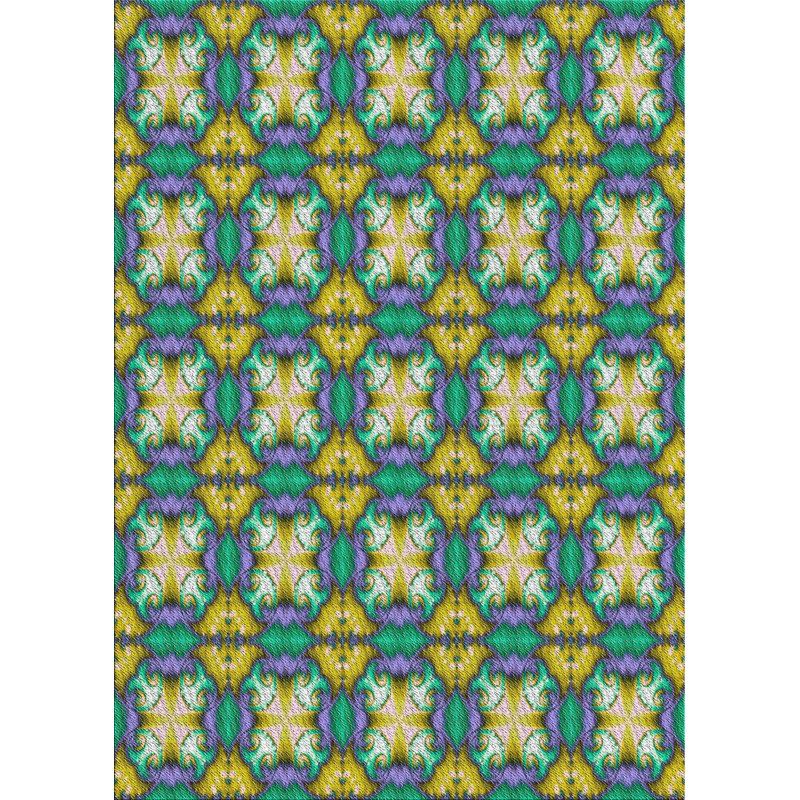 Tapis turquoise/jaune à motifs, Rectangle 3 pi x 5 pi
