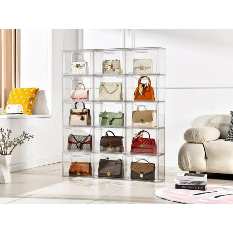 Organisateur de sac à main pour placard, présentoir en acrylique transparent pour organisateur de sac à main, boîte de rangement de sac à main avec porte magnétique, paquet de 5