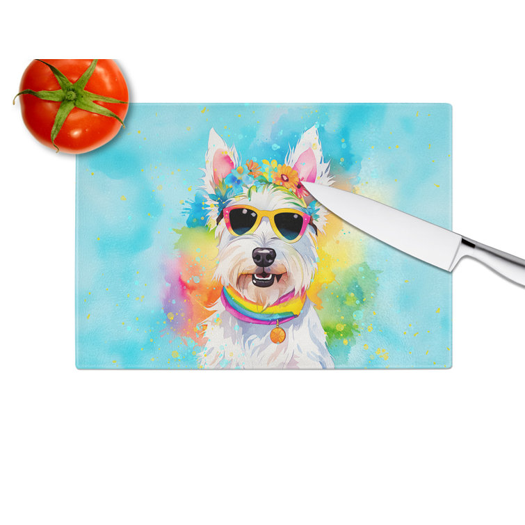 Caroline's Treasures Westie Hippie Dawg Glass Cutting Board Large ...