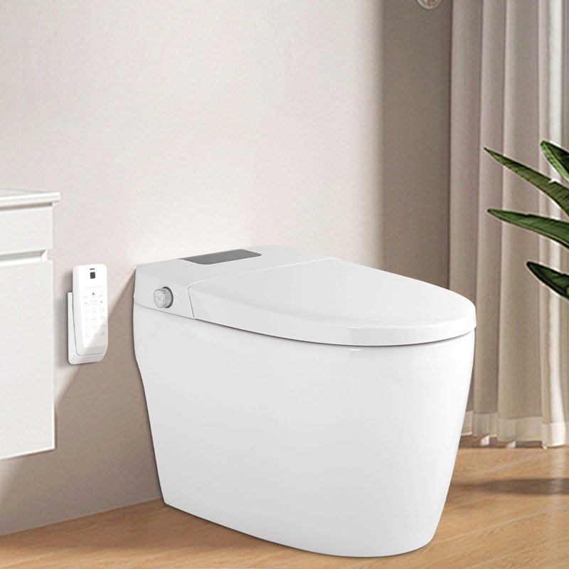 Combinaison de bidet de toilette intelligente avec couvercle / siège ouvert avec capteur de pied, affichage à DEL, buse autonettoyante, siège chauffant, veilleuse, commande à bouton, chasse d'eau en cas de panne de courant, fermeture en douceur, chass