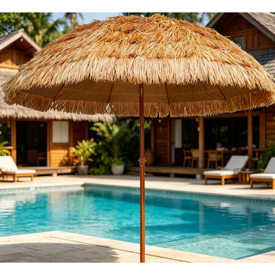 Hawaiian Tiki Beach Umbrella,  Upf 50+ Uv Protection, Rustproof Steel Pole, Tilt & Quick Open,  For Patio Garden Pool Backyard