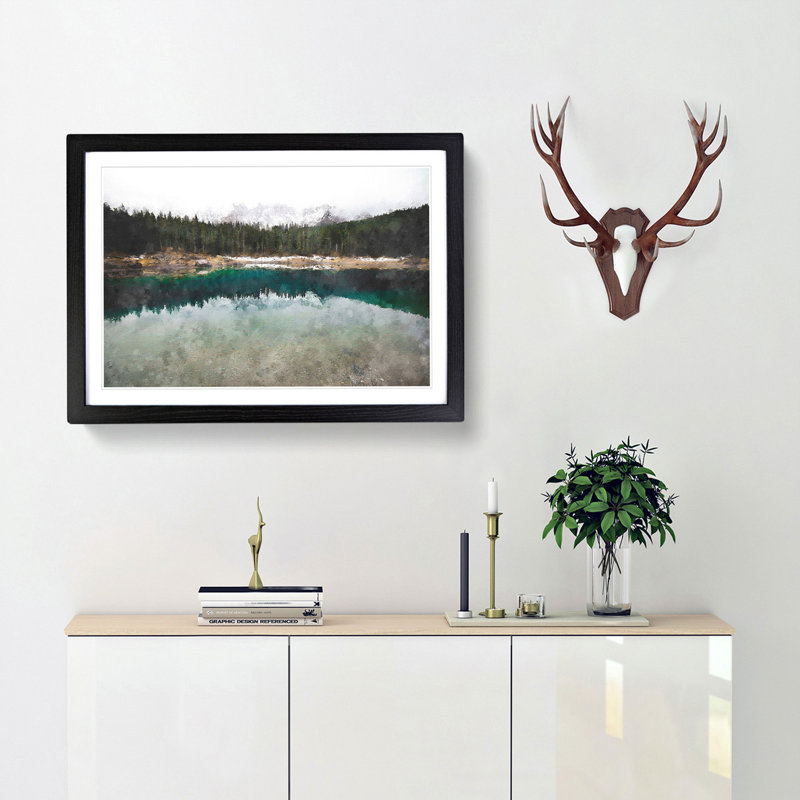 Lake of Carezza Nova Levante Italy - Picture Frame Painting Print, Black Framed, 62cm H x 87cm W x 2cm D