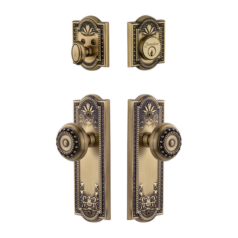 Parthenon Complete Entry Knob Set with Deadbolt, Vintage Brass