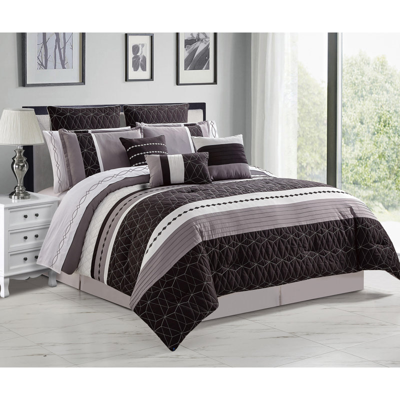 Ensemble d'édredon en microfibre 7 pièces, Grand, Gris / rouge / blanc