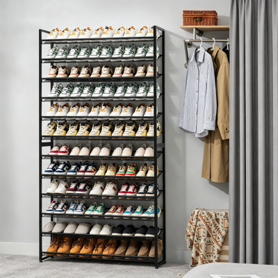 Long Shoe Rack Organizer Holds, Metal Shoe Storage Shelf Stackable For Garage Entryway