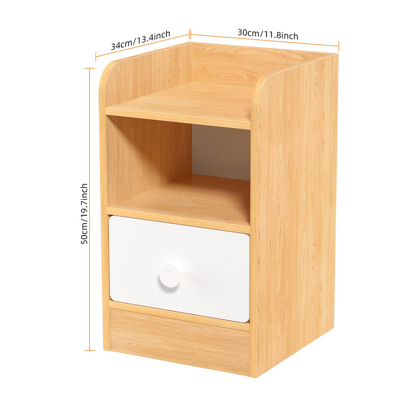 Bedside Table, Bedroom Nightstand, Rustic End Table with Drawer and Storage Shelf, Couch Table Wooden Bedside Table for Living Room
