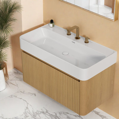 Floating Vanity Cabinet and Sink, 36 Inch Plywood, Modern Bathroom Storage