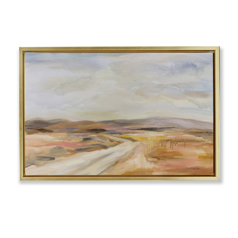  White Desert Road Floater Canvas by Silvia Vassileva, H 17 po x l 25 po, Cadre flottant métallique doré