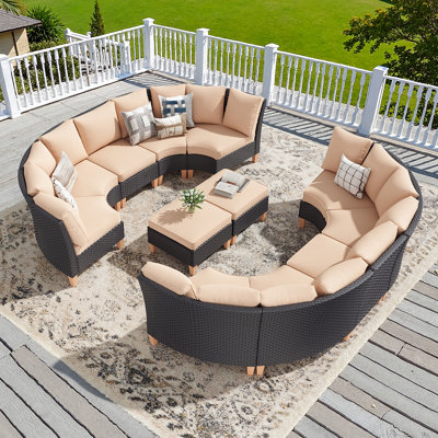 5-10 Person Modular Rattan Sectional Seating Group with Cushions