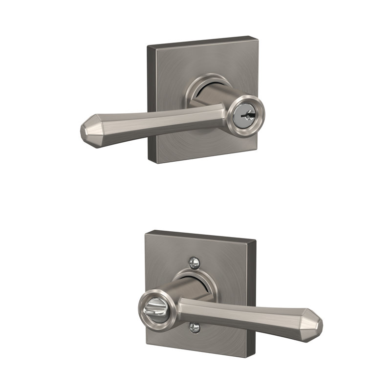 Dempsey Keyed Entry Lever with Collins Trim, Satin Nickel