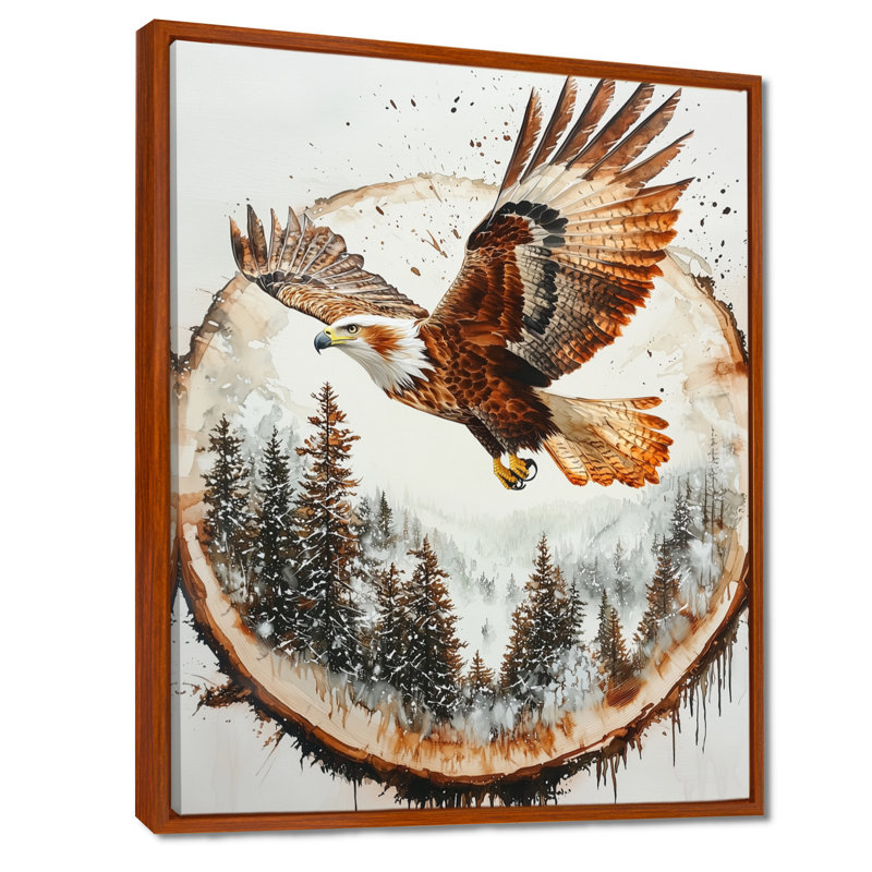 Clématite, aigle, esprit du vent dans la forêt hivernale I - aigle, art mural pour le salon, H 20 po x l 12 po, Brun