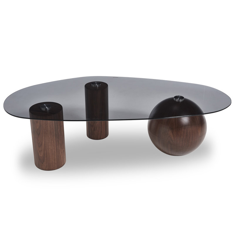 Modern Triangular Coffee Table With Three Legs, Metal Ball Feet And Bun Base Coffee Table For Living Room/Guest Room, Gray