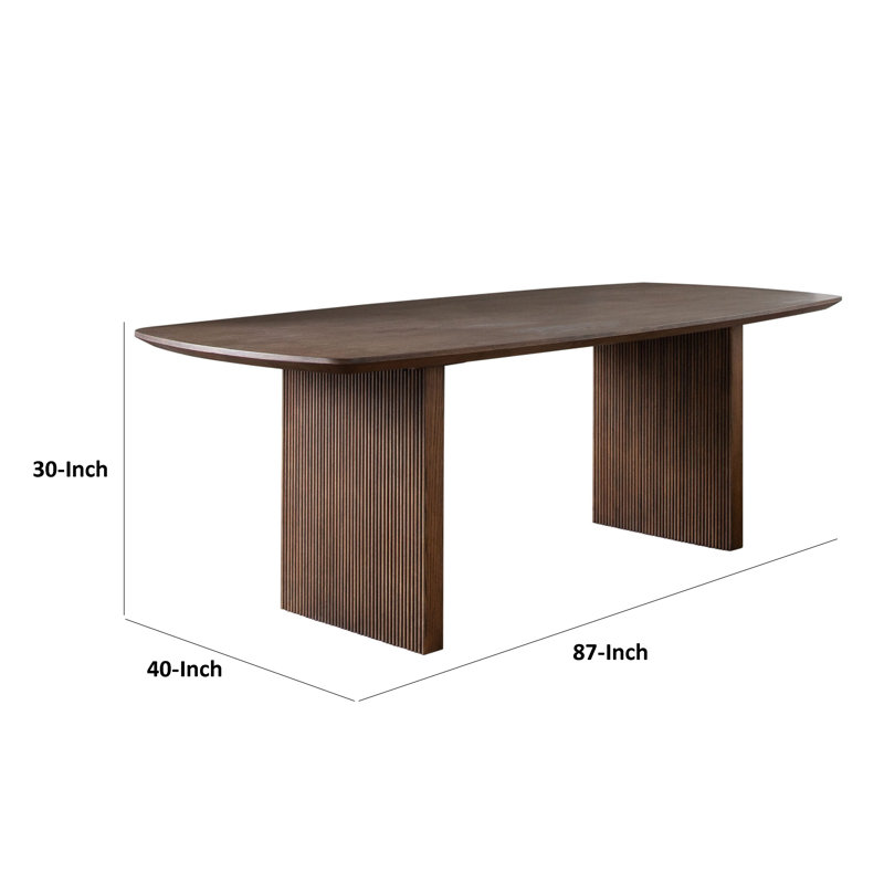 Sezy Dining Table, 87 Inch Rectangular Oak Brown Top, Fluted Base