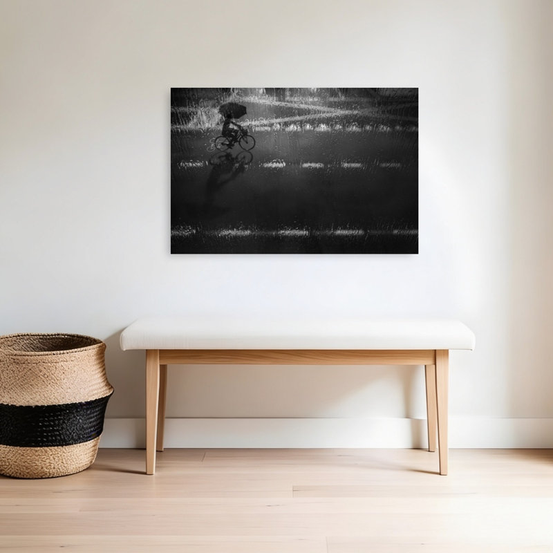 «Rainy Night Cyclist Abstract Contemporary City», reproduction d'art mural, H 24 po x l 36 po