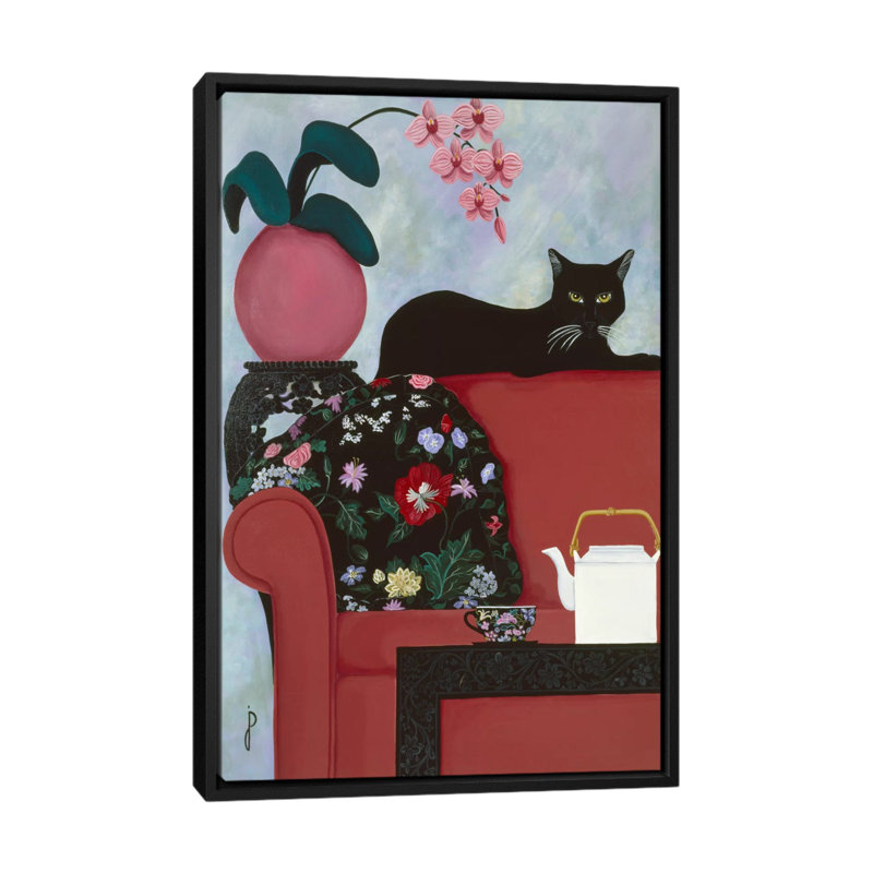 « après un thé » par impression sur toile Jan Panico, H 26 po x l 18 po x P 1,5 po, Toile encadrée noire, Pas de tapis