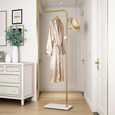 Portemanteau sur pied moderne avec base en marbre épais, 3 crochets et barre transversale pour le vestibule, le couloir ou la chambre à coucher, portemanteau autoportant pour vestes, sacs à main et chapeaux