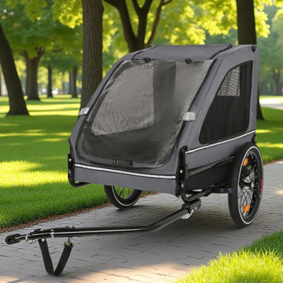 Chariot pour chien avec bicyclette, adapté aux petits et moyens animaux, cadre de chariot pliant facile, roue à dégagement rapide, plancher antidérapant, laisse intérieure