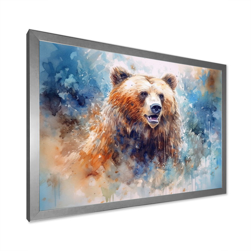 «Majestic Grizzly I» sur toile, H 16 po x l 32 po x P 1 po, Cadre simple argenté
