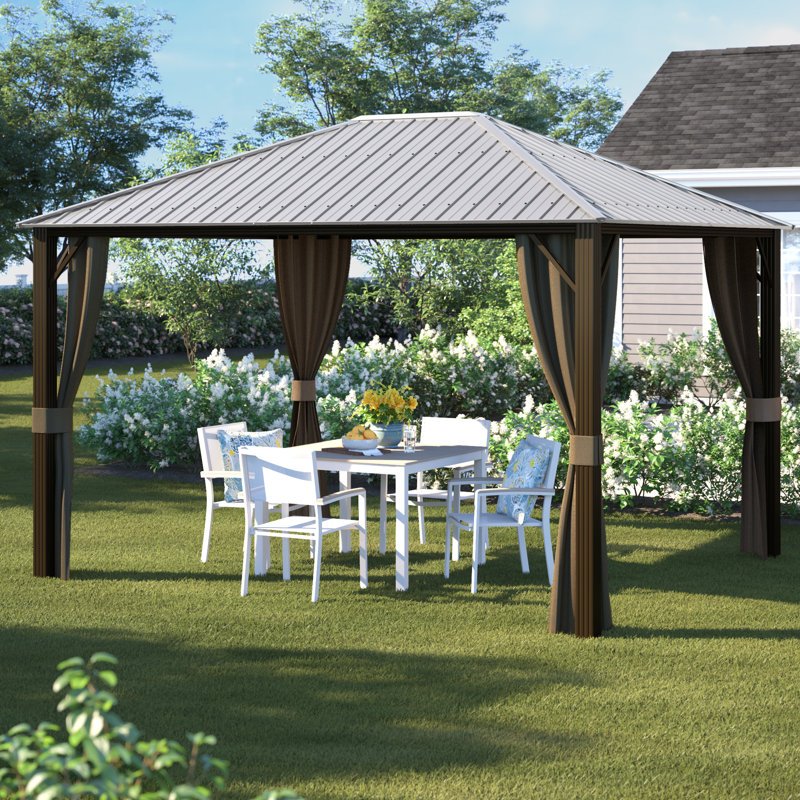 Kozyard Gray Double Roof Hardtop Gazebo with Curtain and Mosquito Netting, 12 (ft) x 10 (ft)