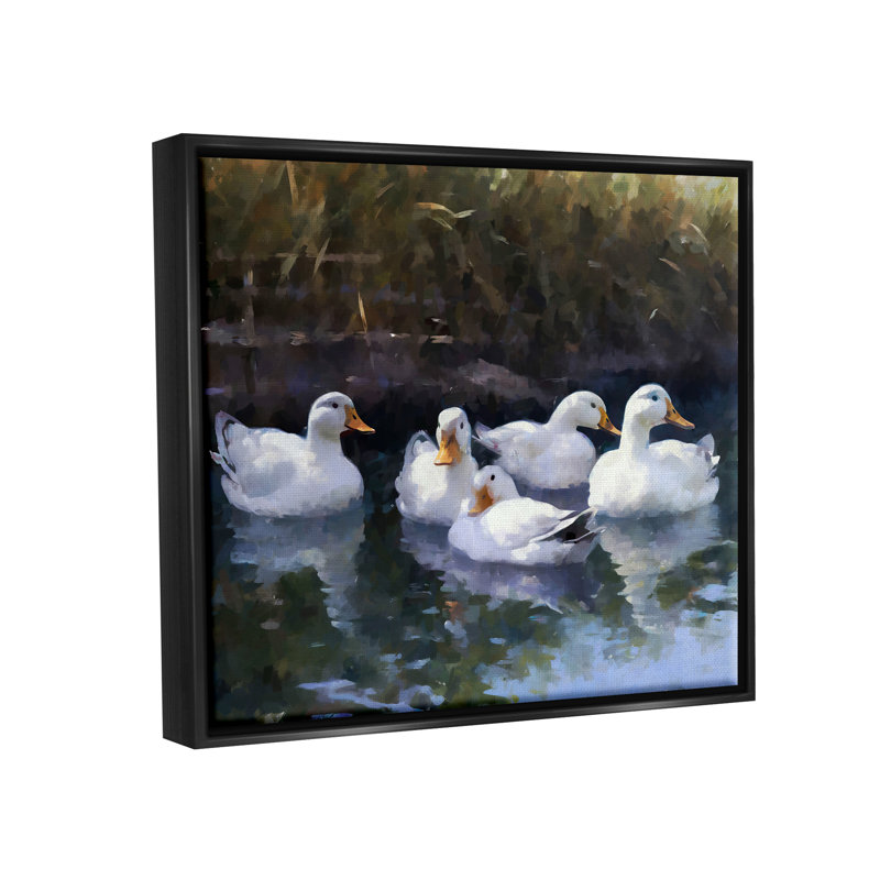 " Five Ducks In Pond " by Ziwei Li, 24" H x 30" W x 1.7" D, Jet Black Floater Frame