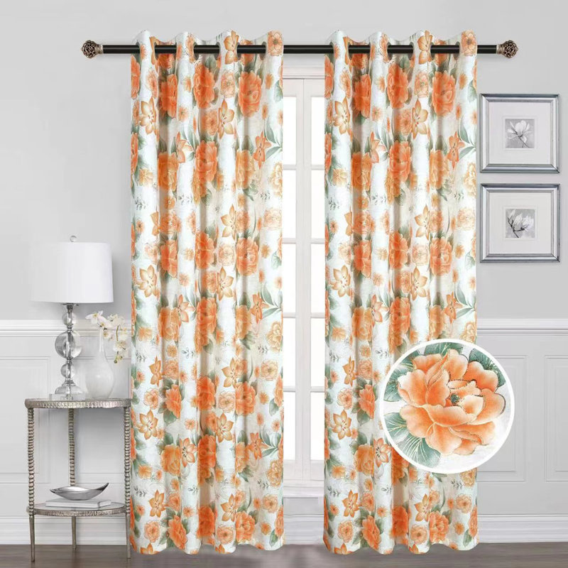 Blackout Curtain Single Panel, Orange Peony