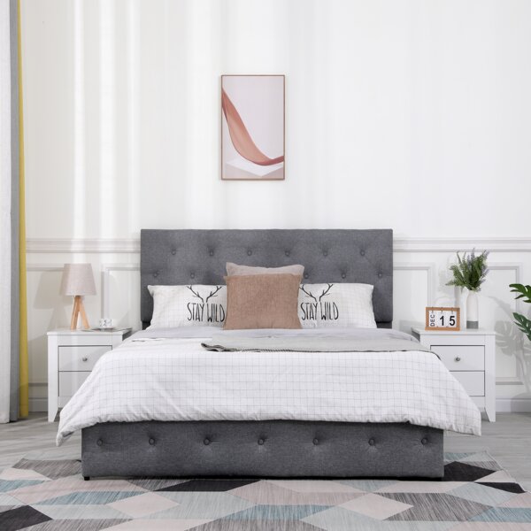 Erommy Upholstered Metal Standard Storage Bed 