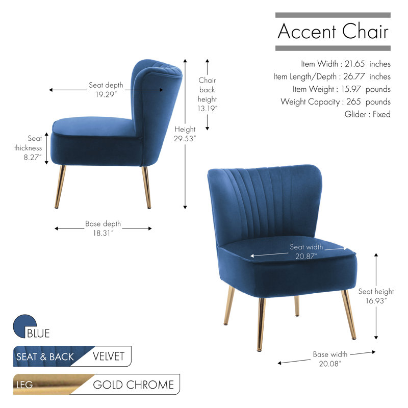 Fauteuil d'appoint en velours Elba, Bleu