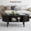 Table basse ovale de 43,4 po avec rangement dissimulé, table d'appoint cannelée avec portes coulissantes en tambour-1570411361