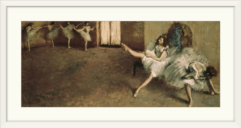 «Avant le ballet» par Edgar Degas - reproduction, H 29 po x l 56 po x P 1 po, Cadre blanc