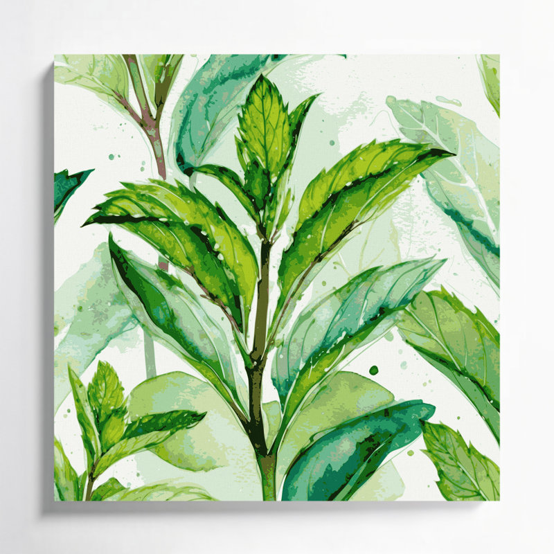 Art mural sur toile vert menthe botanique, H 12 po x l 12 po