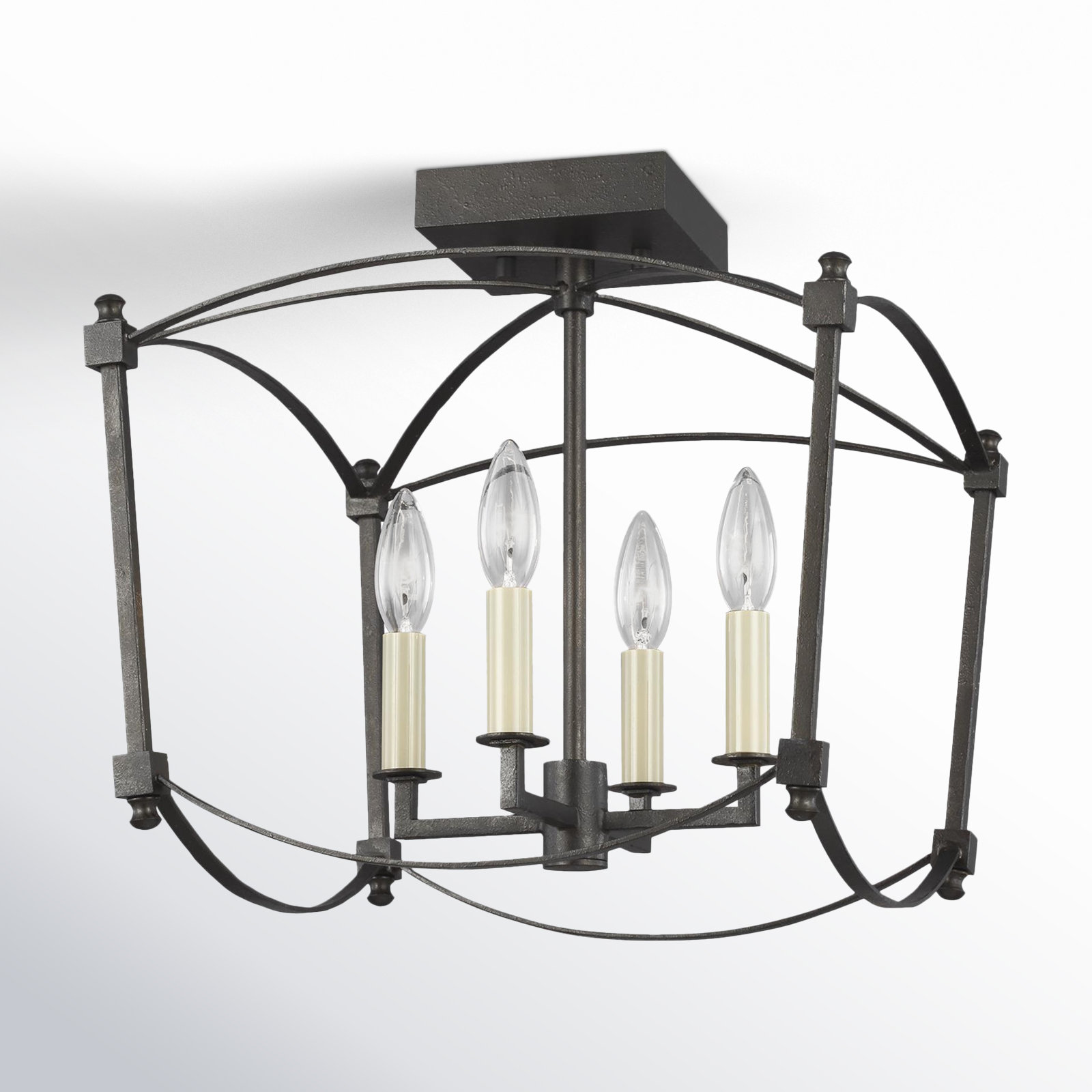 Olive 4-Light Semi Flush Mount, Smith Steel