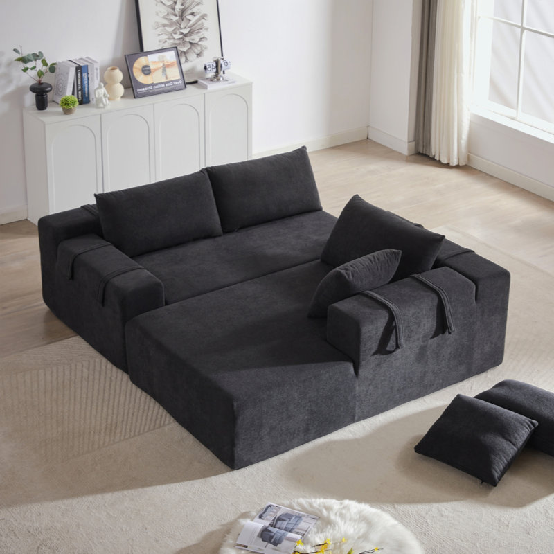 Modern Upholstered Sectional Sofa Couch Set, Modular L Shaped Sectional Living Room Sofa Set with 6 Pillows, Free Combination Sofa Couch for Living Room, Bedroom