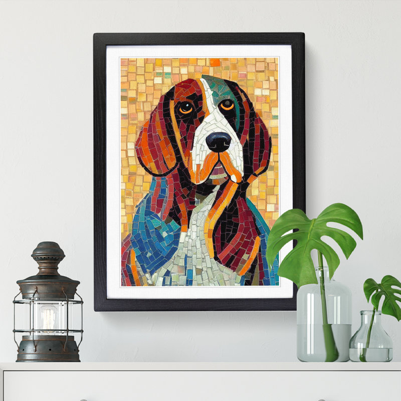 Basset Hound Mosaic - Single Picture Frame Print, Black, 34cm H x 25cm W
