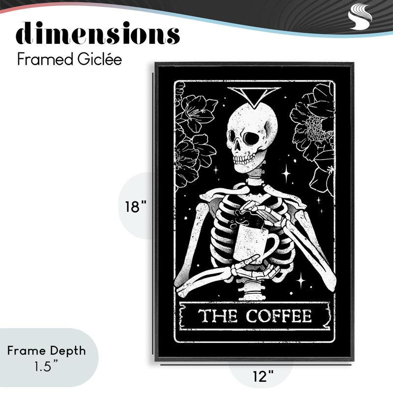 «The Coffee Skeleton Tarot», dessin par EduEly Designs, Giclée encadrée noir minuit, H 18 po x l 12 po