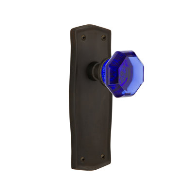 Poignée de porte mortaise intérieure en cristal de cobalt avec plaque longue prairie Waldorf