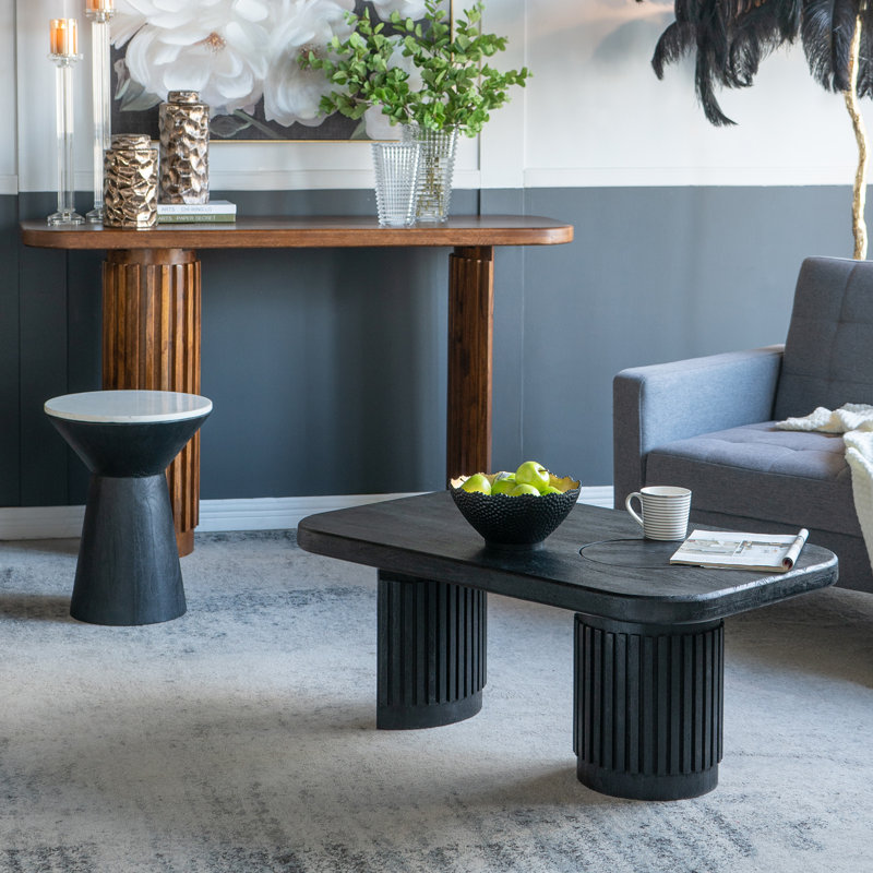 Table basse en bois avec plateau de table découpé - 40 po x 24 po x 16 po - Noir