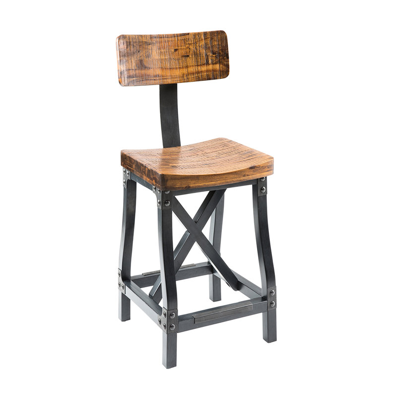 Attrayant avec dossier - Base en bois de couleur ambre et métal, base, bois massif, l 17,5 po x H 42,5 po