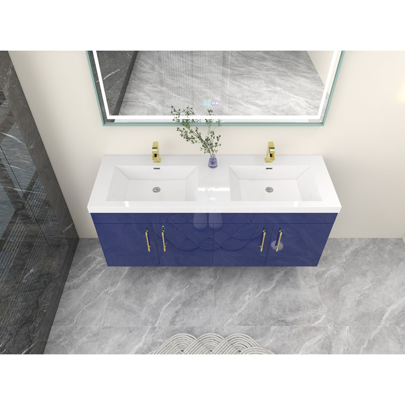 Ensemble de meuble-lavabo double mural Romer, Bleu lustré
