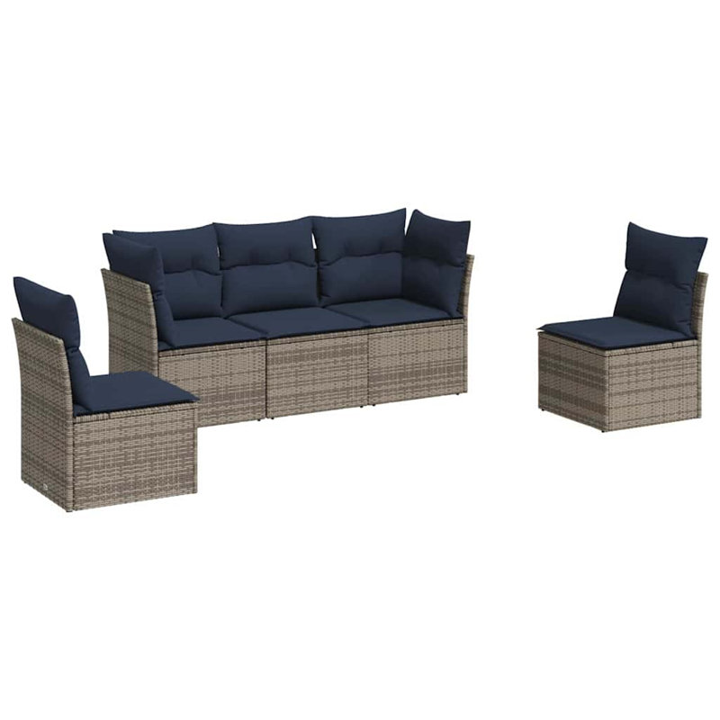 Ensemble de canapé de patio 5 pièces avec coussins pour l'extérieur, Navy, Grey