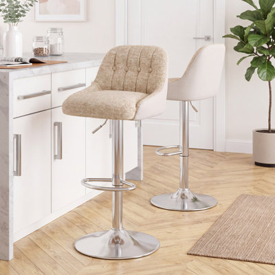 Tabourets de bar pivotants réglables améliorés - Tabourets de comptoir rembourrés en similicuir et en tissu avec base chromée pour îlot de cuisine, bar