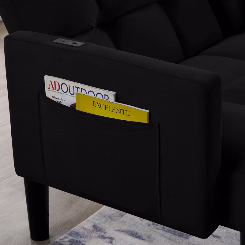 Velvet Futon Couch, Noir