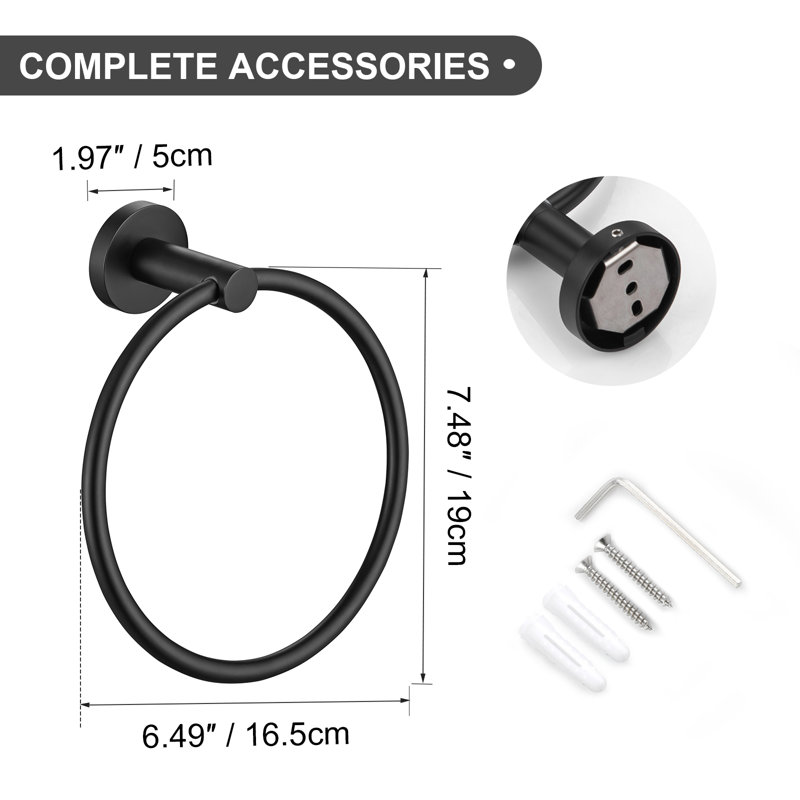 Wall Mounted Modern Towel Ring, Matte Black