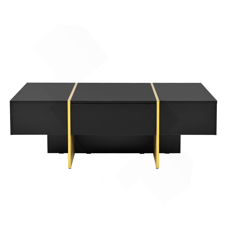 47.2'' x 31.4''Minimalist High Gloss Coffee Table with 2 Drawers, Multi-Storage Rectangle Sofa Table, Black