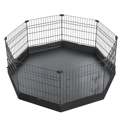 Parc pour animaux de compagnie en métal de 61 cm (24 pouces) à 8 panneaux avec tapis de fond, enclos d'exercice pliable intérieur avec porte, convient aux petits animaux comme les chiens, les chats et les chiots, noir