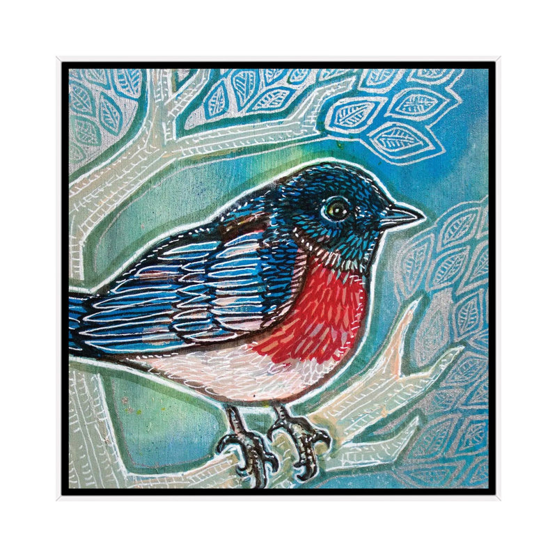Bluebird Of Happiness by Lynnette Shelley - Painting on Canvas, White Floater Frame, 45.72 cm H x 45.72 cm W