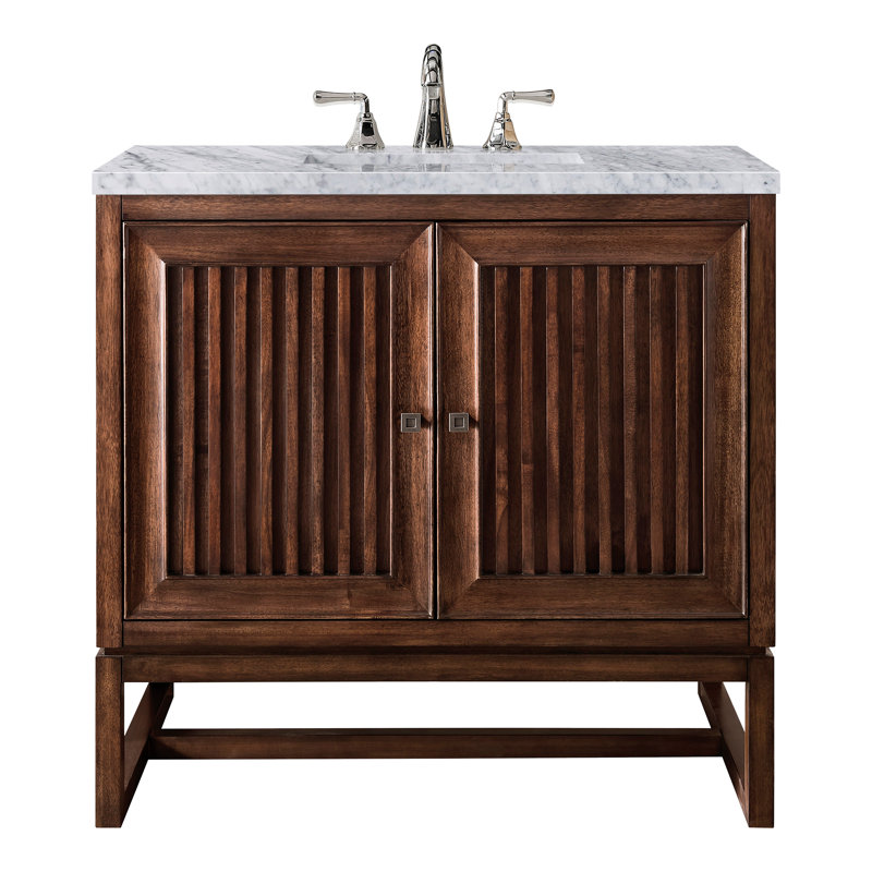 Athens 36'' W Single Vanity, Carrara White, Glossy White, 8" Widespread